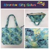 Medium Tote Bag with Zip- Hibiscus Combi Blue